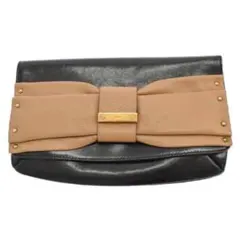 18万クロエ Chloe リボンデザイン モチーフ クラッチバッグ 黒とベージュ