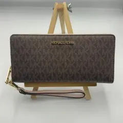 新品 MICHAEL KORS 長財布 MK柄 ストラップ付 ブラウン/ピンクのサムネイル
