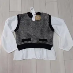 重ね着風ニットベストシャツ