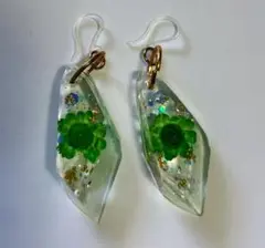 ハンドメイド 花柄 透明・緑