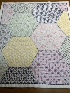 刺し子布 六角形模様 約70cm x 70cm