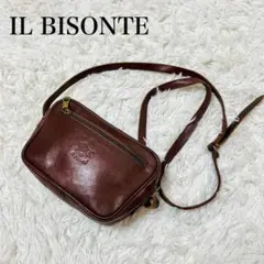 【訳あり】ILBISONTE ミニショルダーバッグ　レザー　ブラウン　ロゴ型押し
