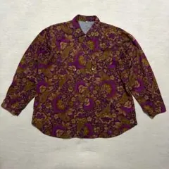 レトロ 花柄 ペイズリー柄 長袖シャツ パープル 総柄