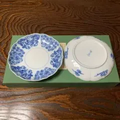 深川製 青白磁 花柄 鳥模様 小皿4枚セット