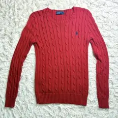 美品✨ポロラルフローレン 春 ケーブルニット ポニー刺繍 コットン 赤 S