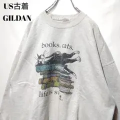 US古着 アメリカ古着 スウェット トレーナー アニマルプリント ネコ 本 XL