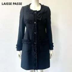 レッセパッセ ハーフコート 黒 38 M ツイード 花ボタン 春 未使用に近い