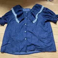デニム ブラウス 青 レース ems