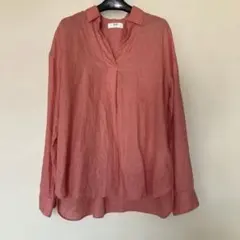 UNIQLO プレミアムリネンスキッパーシャツ コーラルピンク Lのサムネイル