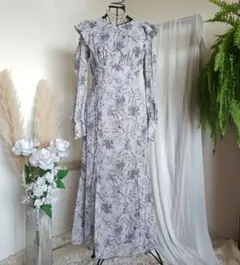 ナチュラルビューティベーシック ショルダーフリル&スリットワンピース 花柄 М