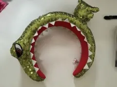 【美品】USJ 恐竜カチューシャ 緑色 ラメ