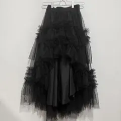 ロングスカート ティアード フレア チュール 黒 ブラック