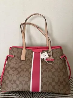 未使用コーチ ストライプデザイン トートバッグ