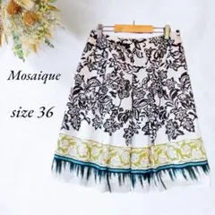 Mosaïqueミディ丈プリーツスカート36 白 総柄 花柄 高みえ 417のサムネイル