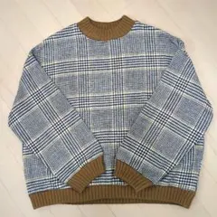 SPRAY PREMIUM チェック柄ニットセーター 長袖 黄 茶 サイズＦ