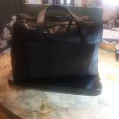 美品◆エバゴス 紅籘 ハンドバッグ デニム ミラー付き インディゴ 美品◇エバゴス 紅籘 ハンドバッグ デニム ミラー付き インディゴ