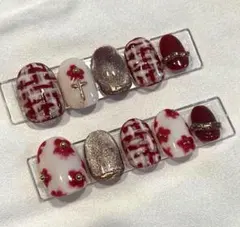 【現品】ネイルチップ　つけ爪　ツイードネイル　マグネットネイル　花柄　韓国