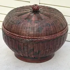 籃胎漆器 茶櫃 漆塗り 竹工芸 蓋付 竹編細工 茶器 茶びつ 伝統工芸 
