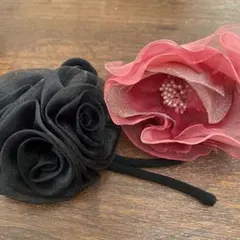 未使用！コサージュ 黒ラメとピンクの2個セット 冠婚葬祭 入学 卒業