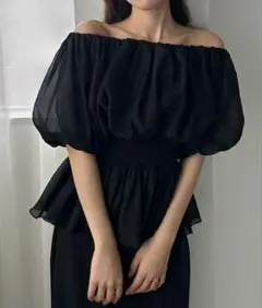 Louere オフショルボリュームシアーブラウス　M ブラック
