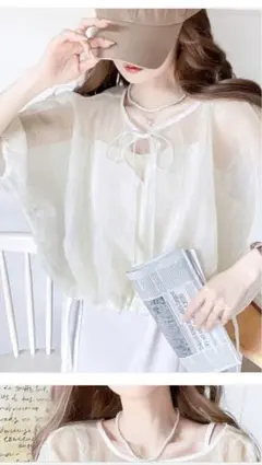 最終値下げ新品値札付き4998円5分袖 2WAY シースルー シャツブラウス