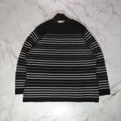 ボーダーニット ハイネック セーター 黒 大人カジュアル シンプル LL