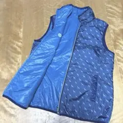 アダバット　ゴルフ 中綿　リバーシブル　ベスト　ブルー×ネイビー犬総柄　40美品