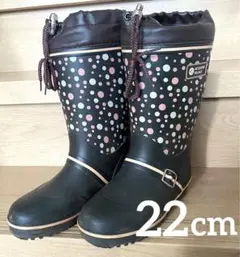 女の子　スパイク付き長靴　スノーブーツ　ブラウン　22.0cm