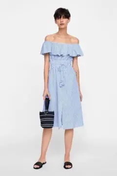 ZARA Basicストライプ オフショルダー ワンピース
