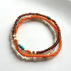 【メルカリ便】 ネイティブハンドメイド ブラウンビーズ ブレスレット 3点セット