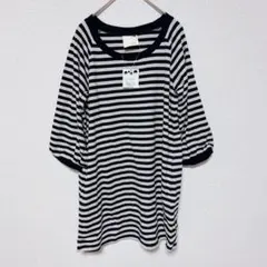 タグ付き　リッチ　ボーダー 7分袖 Tシャツ フリーサイズ 日本製　体型カバーのサムネイル