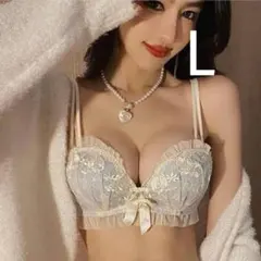 楽ブラ レース 盛れる 下着2597アイボリーブルーL ノンワイヤーブラショーツ