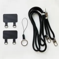 スマホ ストラップホルダー ダブル 2口タイプ /ブラック2個+ストラップセット