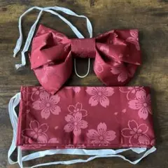 美品✨️赤 桜花柄 付け帯