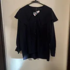 ネイビー 大きな襟 長袖シャツ