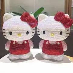 【完成品】キティちゃん 赤 ダイヤモンドアート 貯金箱