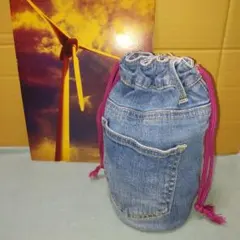 ハンドメイド 手作り リメイクデニム巾着ポーチ