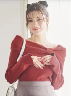 オフショルリボンニットトップス