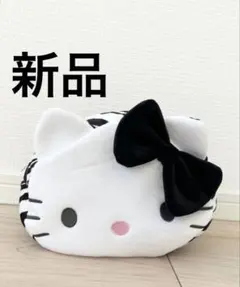 ハローキティ　ダイカット　ポーチ　新品　ゼブラ　ぬいぐるみ　フェイス　顔型　白黒