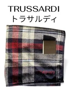 TRUSSARDI トラサルディ ハンカチ チェック柄 ネイビー レッド 未使用