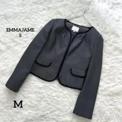 EMMAJAMES ノーカラージャケット 小さいドット柄 クロップド 紺 M