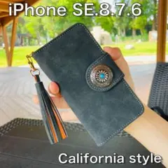 iPhone SE/8/7/6S/6 レザーケース☆スエード&コンチョ☆手帳型