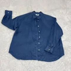 【美品】ユニクロ リネンシャツ XL 麻100％ ブルー 長袖 ゆったり