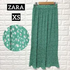 ZARA ザラ 花柄 プリーツ ロングスカート グリーン XS MEX24のサムネイル