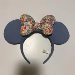 ミッキー型耳 花柄リボン ヘアバンド
