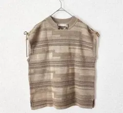 CINQ-SEPT KOBE ベージュ ストライプ ニットベスト 日本製