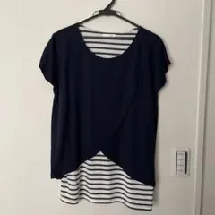 a.v.v standard レイヤード風 半袖トップス ネイビー×ボーダーのサムネイル