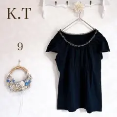 K.T キヨコタカセ Tシャツ フレンチスリーブ　ビジュー　黒　綿　上品　フリルのサムネイル