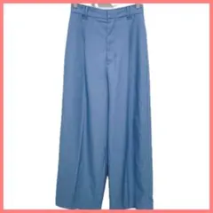 KBF センタープレス ワイドパンツ スラックス Wベルトループ ブルー 36