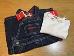 mikiHOUSE デニムオーバーオールと長袖シャツセット